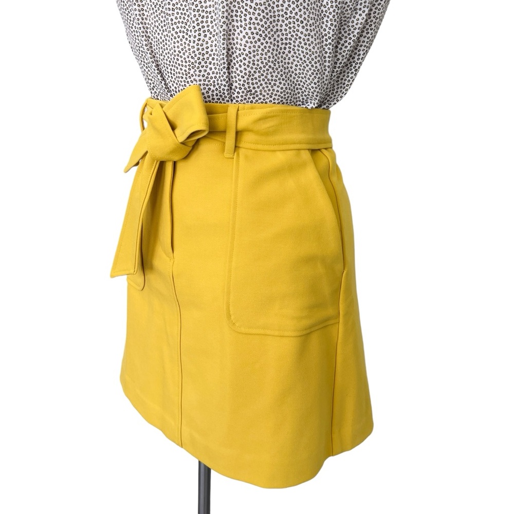 LOFT Textures Belted Lined Skirt Mustard Yellow Pockets Sz 2 - Picture 8 of 16